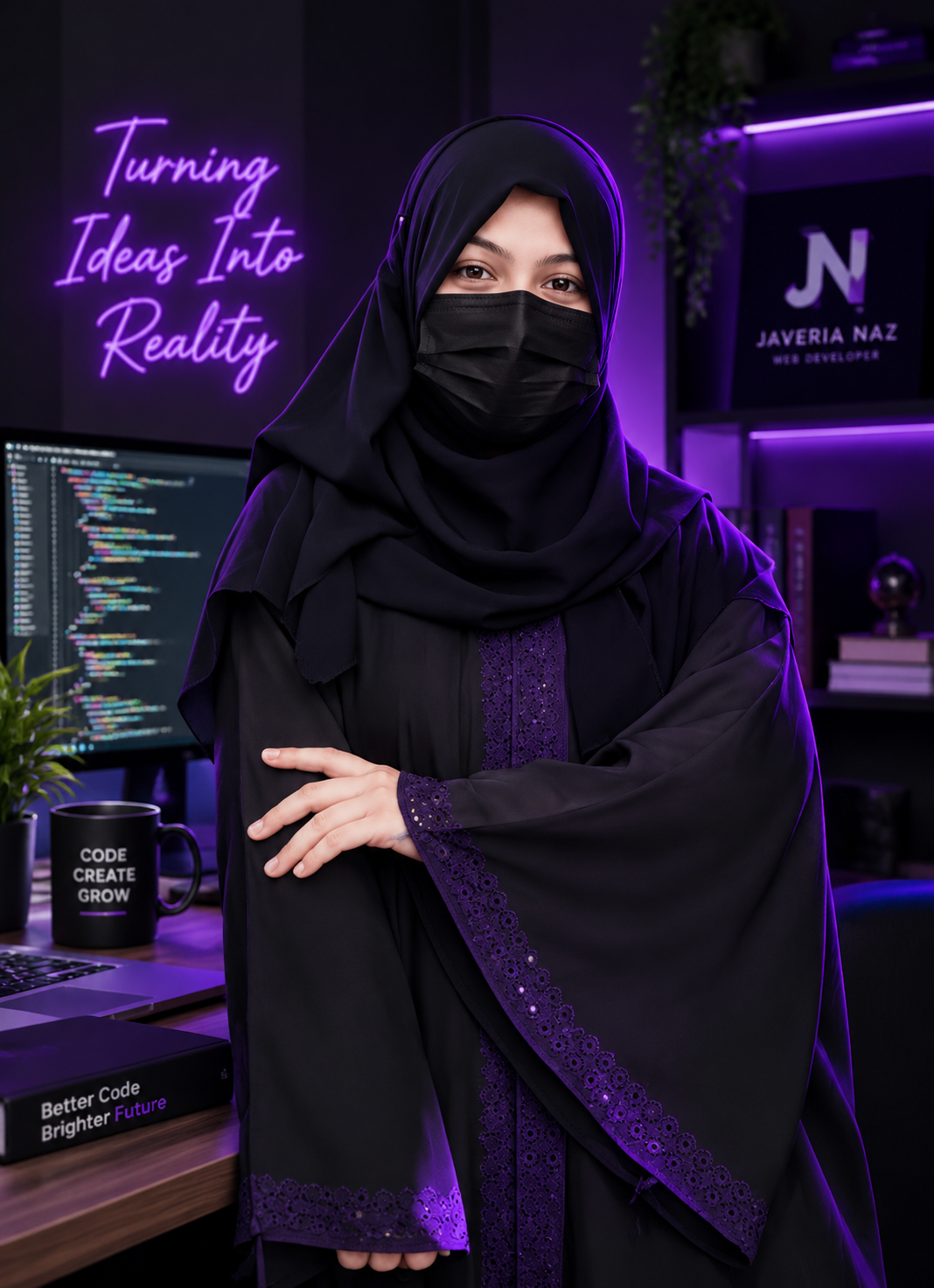 Javeria Naz at her workspace